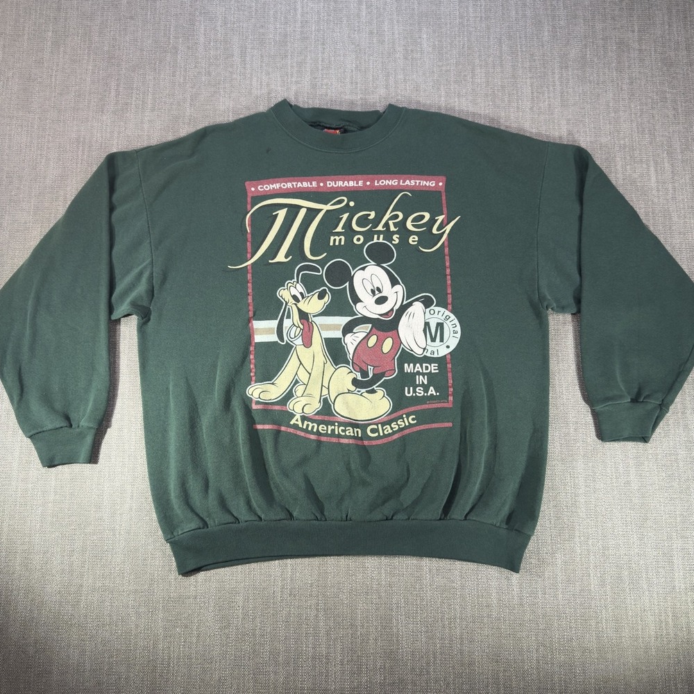 Vintage Mickey Unlimited Sweatshirt Mens XL Green Mickey Pluto Graphic 90s